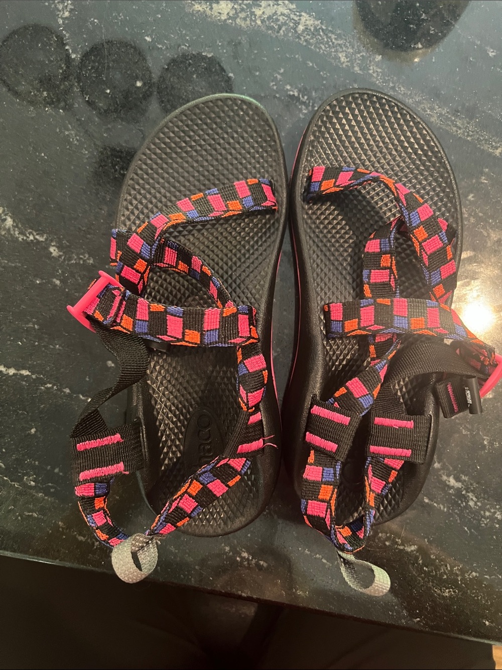 Chaco Kids size 5 Black Z1 Ecothread waterproof Sandals Pink, Orange & Blue